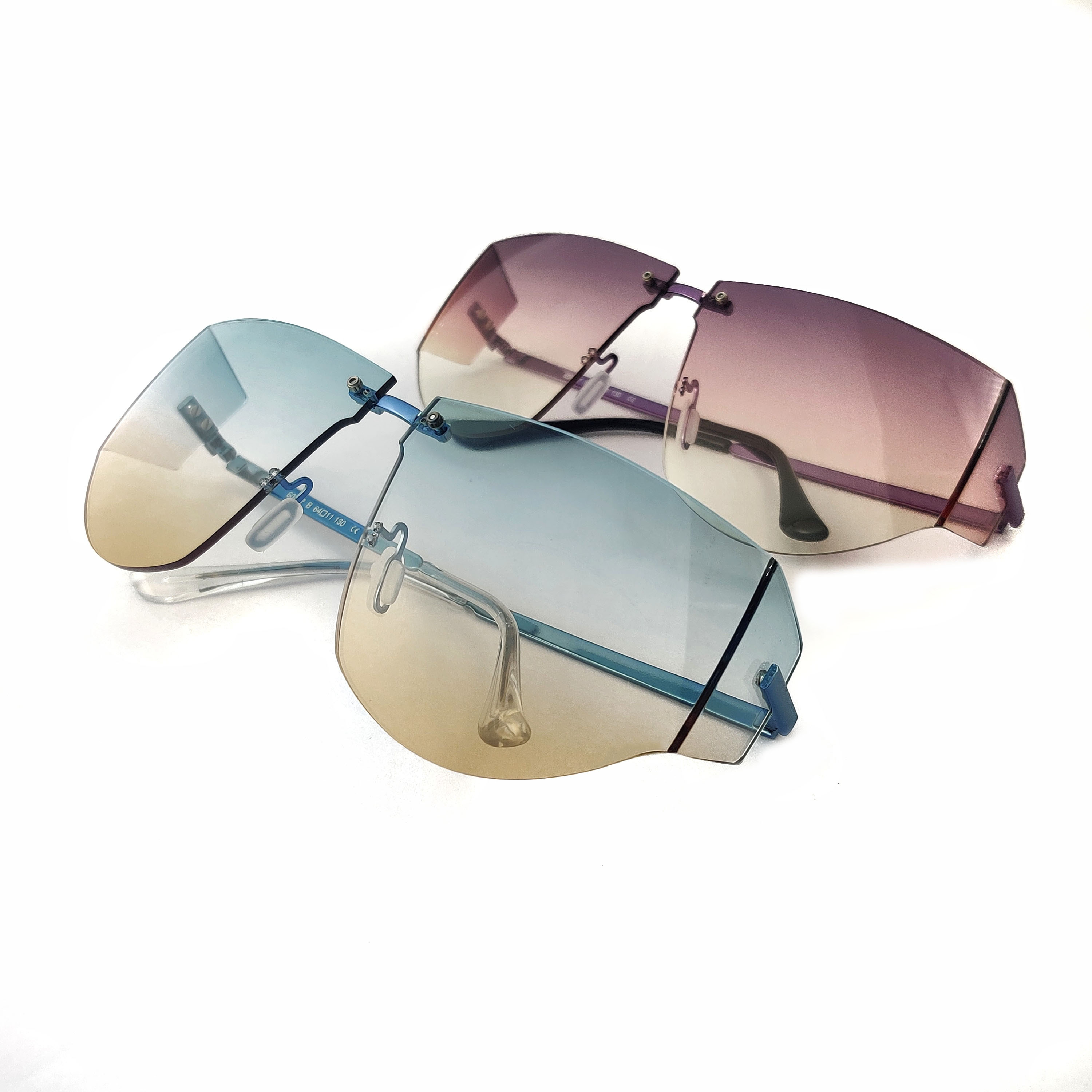 Newest Fashion Gradient Blue Square Custom Oversized Rimless Shades Women Whole Sale Sunglasses Company