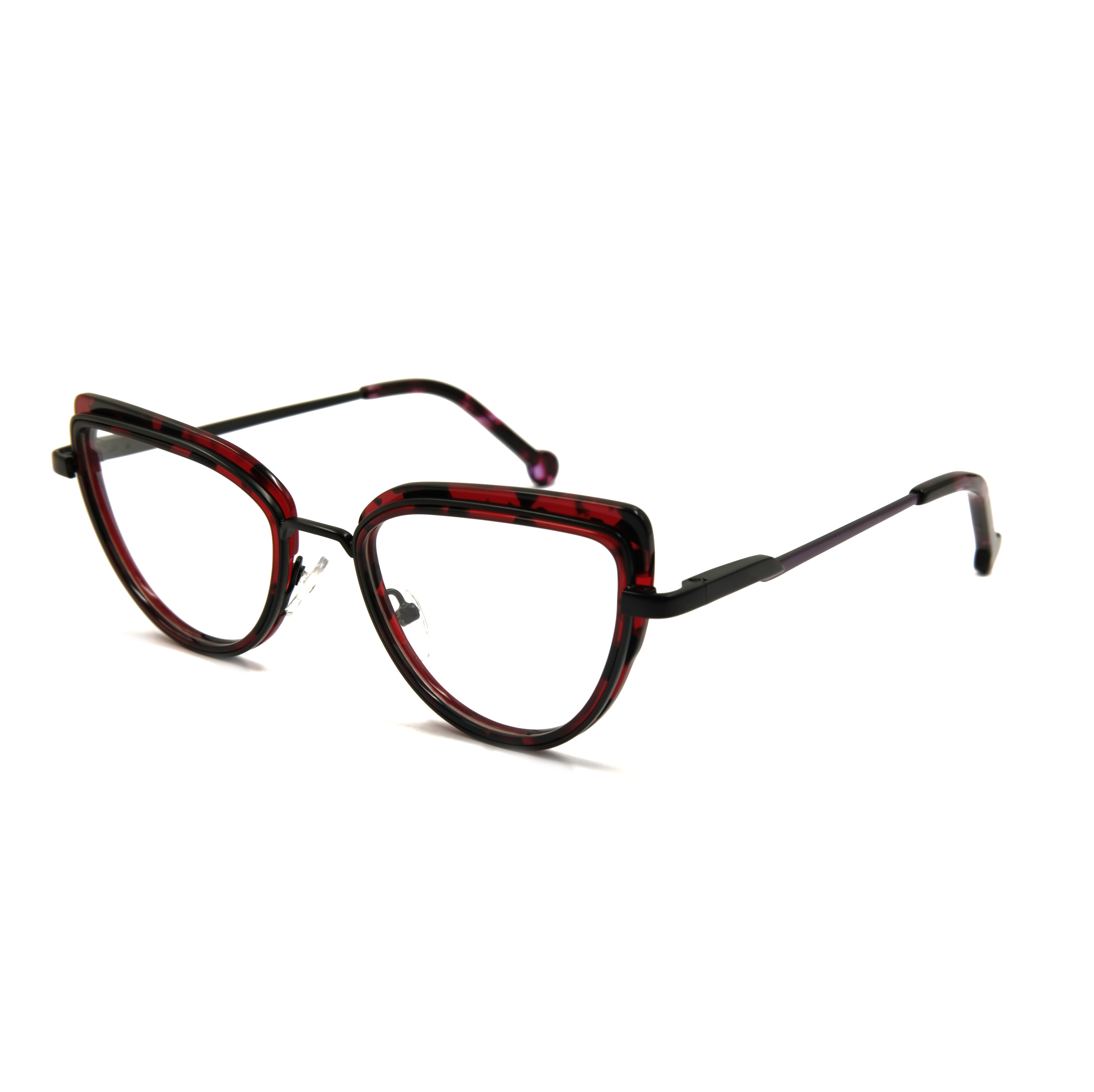 Black Red Tortoise Acetate Cat Eye Metal Acetate Optical Frame Eyeglasses